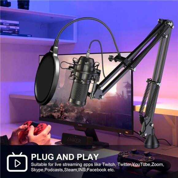 USB Condenser Microphone, 192kHZ/24bit Professional PC Streaming Podcast - Picture 5 of 7